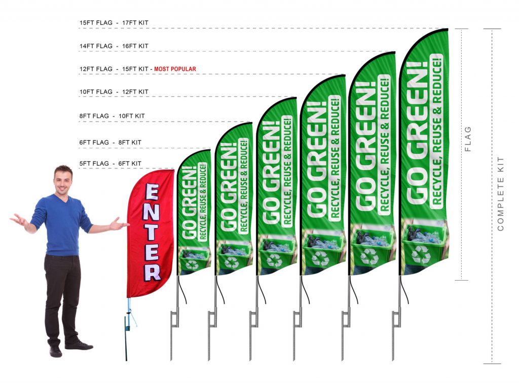 GROUND SPIKE Advertising Feather Flutter Bow Banner 16' TALL SWOOPER FLAG POLE 
