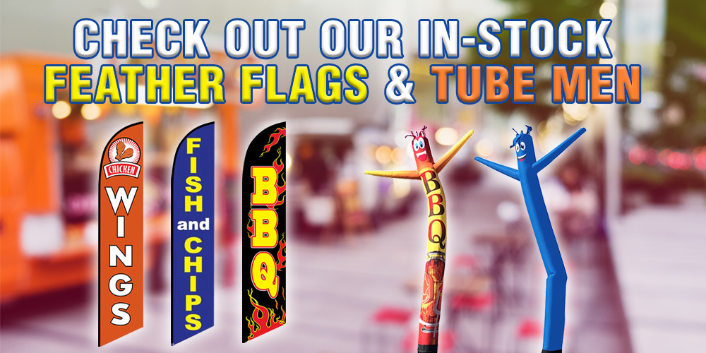 Check Out Our In-Stock Tube Men and Feather Flags