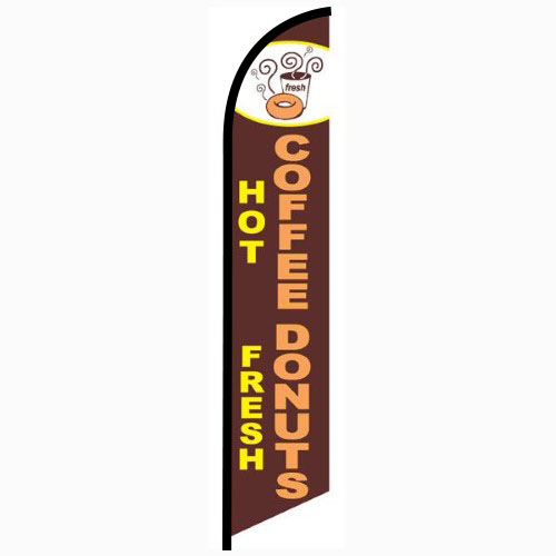 TWO Hot Coffee Fresh Donuts 15 foot Swooper Feather Flag Sign